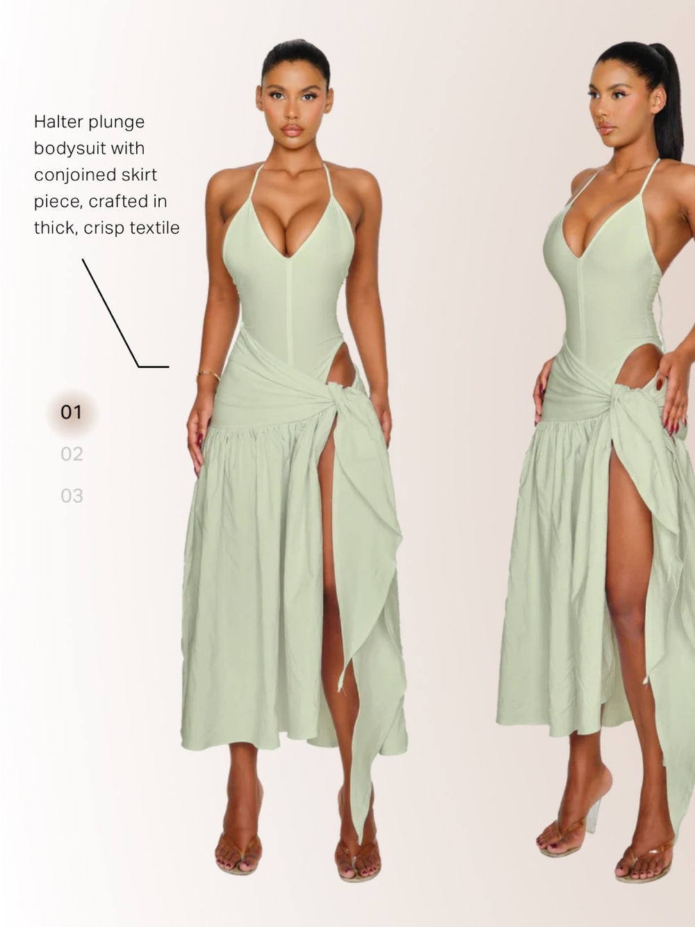 Halter Plunge Coucoo Dress in Sage